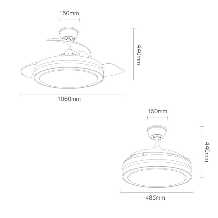 Lampada Ventilatore da Soffitto con Luce e pale retrattili 70W Silenzioso Telecomando e Motore DC Camera Letto