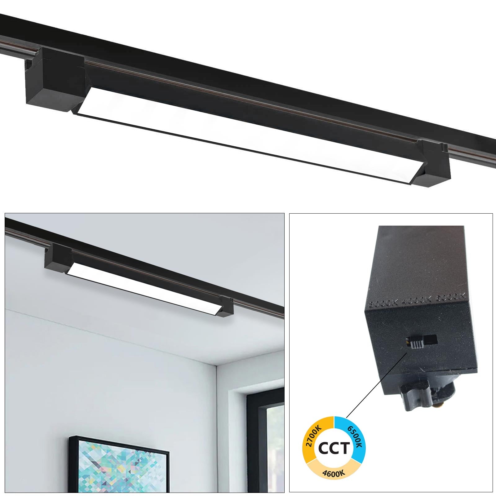 Faretto track binario monofase LED CCT 20W barra orientabile interni luce lineare resa 160W negozio vetrina ufficio 230V NERO