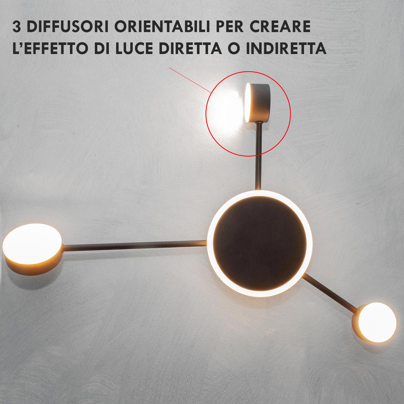 GEMINI Applique stilizzato LED 19W CCT da 3000K a 6500K lampada parete diffusori orientabili luce ufficio salone cameretta 230V