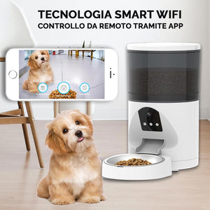 Erogatore dispenser distributore automatico cibo SMART WiFi per animali cani gatti controllo remoto da APP telecamera HD