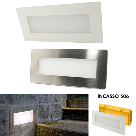 Faretto segnapassi LED 4W incasso luce muro cassetta 506 4000K bianco inox IP65