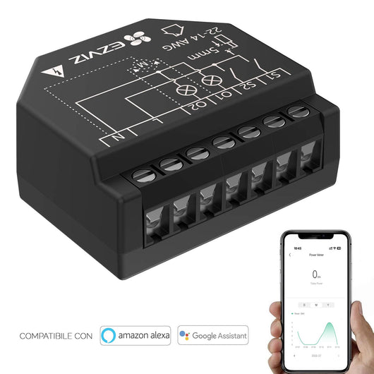 Mini relè 2 CH EZVIZ impianti domotica interruttore SMART WiFi controllo luci monitoraggio consumi compatibile APP Alexa e Google