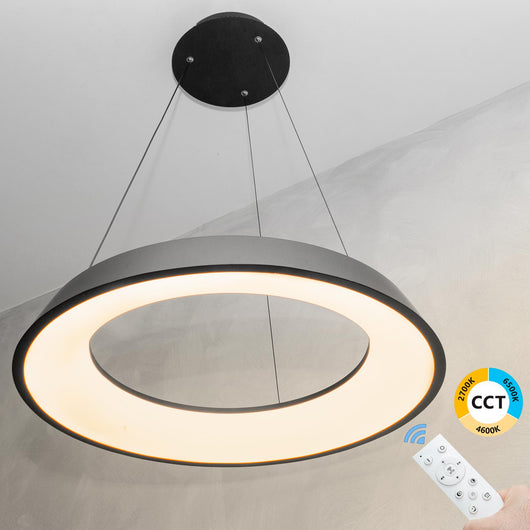 Lampadario soffitto cerchio luminoso LED 43W CCT pendente nero elegante sospensione dimmerabile luce tavolo cucina telecomando 230V 60cm