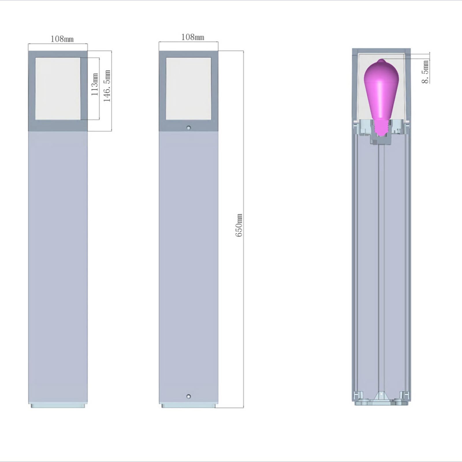 FACADO II ANGULAR Lampione da giardino lampada LED E27 IP65 palo luminoso moderno luce esterni sentiero viale 230V 65cm Grigio scuro diffusore fume'