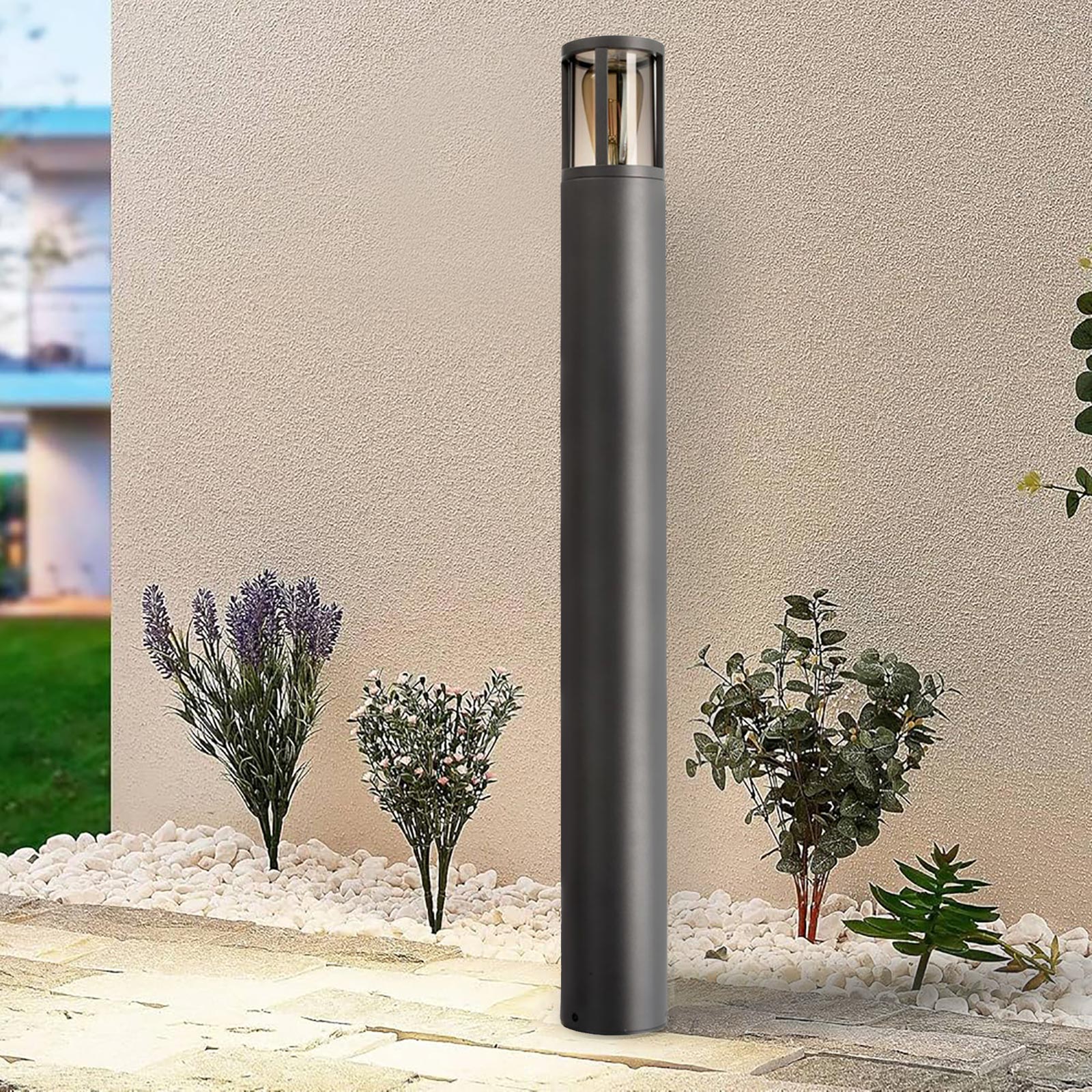 FACADO II ROUND Lampione LED E27 impermeabile IP65 palo luminoso moderno luce esterni giardino viale villa 230V 100cm Grigio scuro diffusore fume