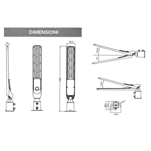Faro armatura stradale SLIM IP65 lampione LED 100W basculante inclinabile 90 gradi luce esterni viale giardino 8400lm 230V