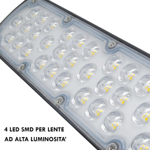 Faro armatura stradale SLIM IP65 lampione LED 100W basculante inclinabile 90 gradi luce esterni viale giardino 8400lm 230V