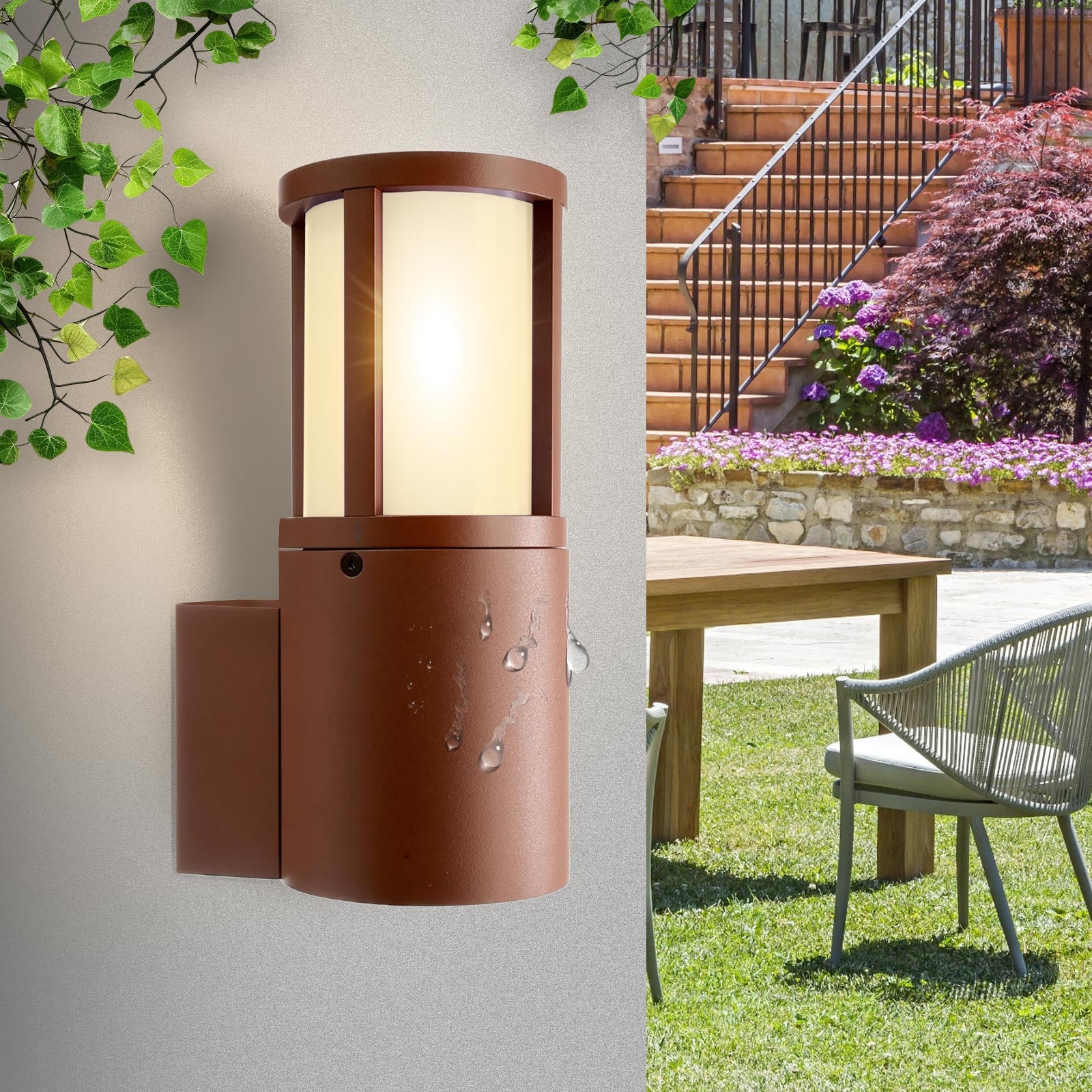 Applique lampada moderna parete LED E27 IP65 luce esterni muro giardino ingresso balcone terrazzo FACADO II ROUND GRIGIO CORTEN OPACO