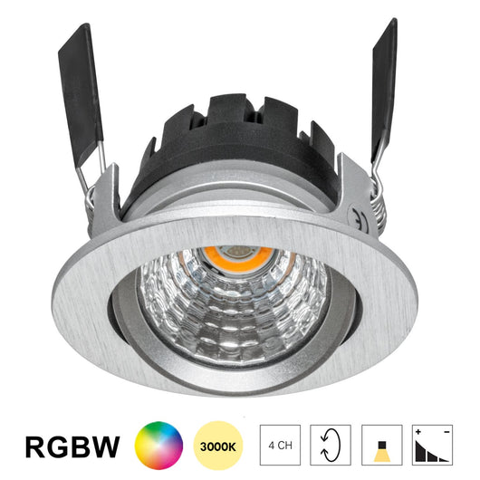 Faretto spot incasso multicolore dimmerabile LED 8W RGBW RGB 3000K DMX 24V tondo orientabile cromoterapia interni luce colorata soffitto SILVER