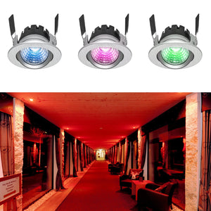 Faretto spot incasso multicolore dimmerabile LED 8W RGBW RGB 3000K DMX 24V tondo orientabile cromoterapia interni luce colorata soffitto SILVER