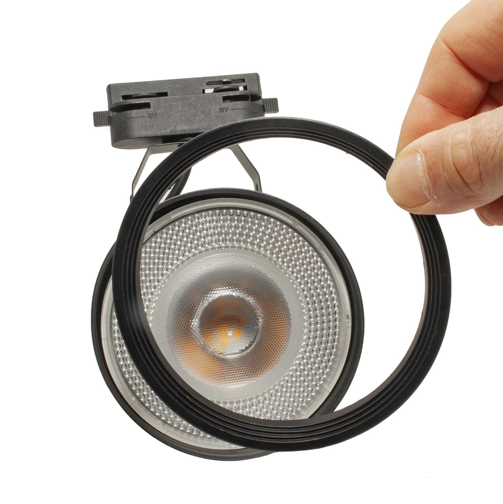 Faretto moderno LED 12W track binario monofase orientabile lampada PAR30 E27 luce spot negozio vetrina 230V NERO 4000K