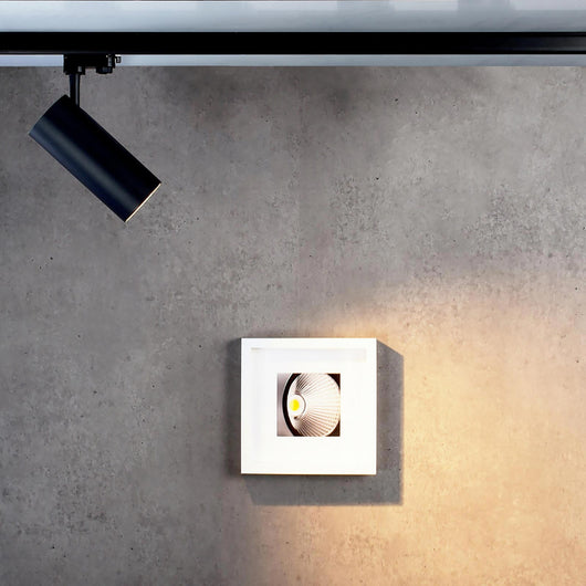 Faretto binario trifase LED 30W proiettore track orientabile luce spot mirata 40 gradi illuminazione vetrine galleria arte NERO 3000K