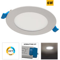Faretto incasso LED 6W pannello rotondo slim interruttore CCT da 3000K a 6500K luce ingresso ufficio foro 10cm