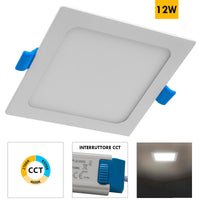 Faretto incasso LED 12W pannello quadrato slim interruttore CCT da 3000K a 6500K luce negozio ufficio foro 15cm