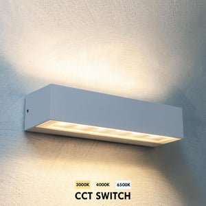 Applique parete per esterno impermeabile IP65 doppio fascio LED 14W interruttore CCT da 3000K a 6500K luce balcone ingresso BIANCO