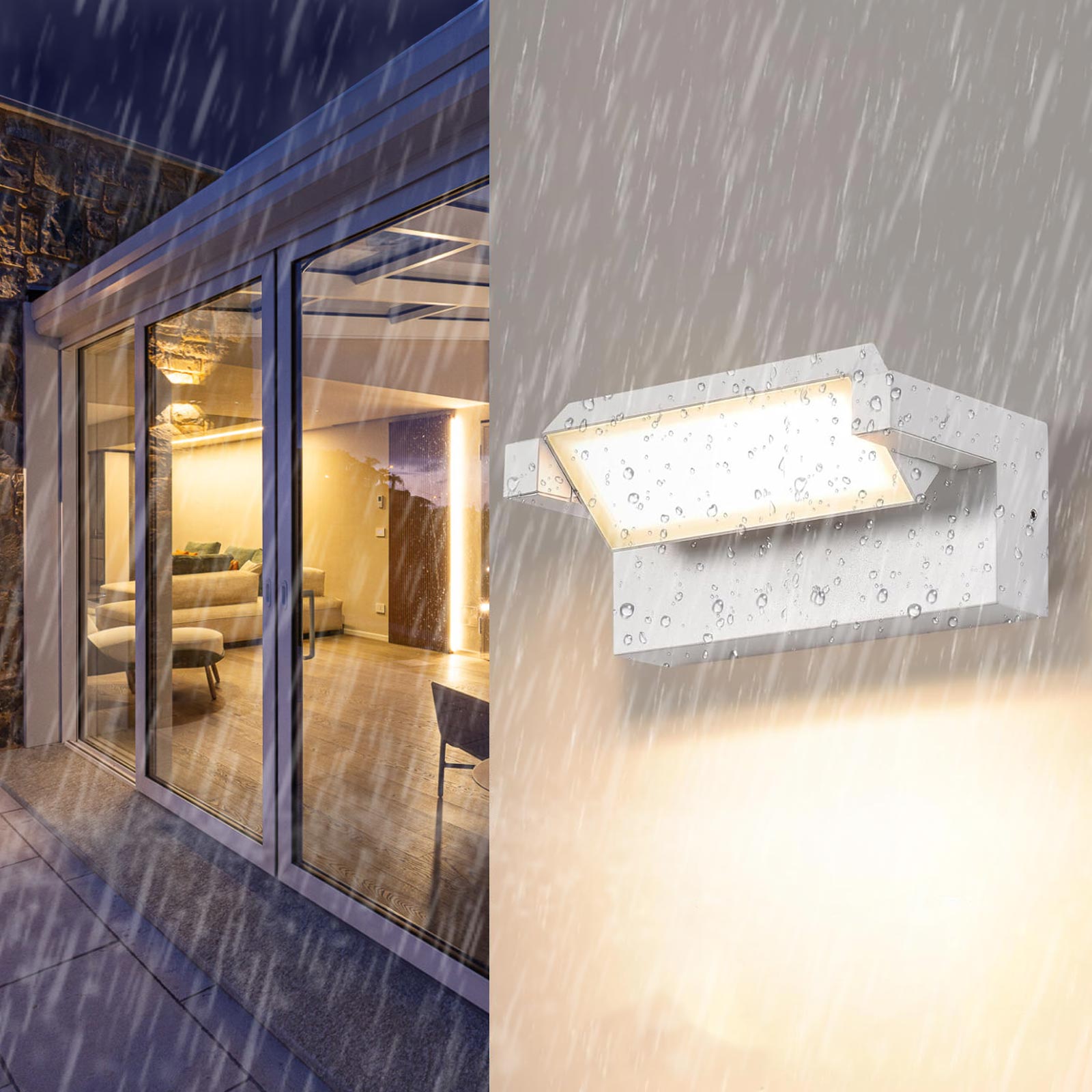 Applique da parete per esterno LED 21W IP65 interruttore CCT da 3000K a 6500K diffusore vetro orientabile luce giardino balcone ingresso 230V BIANCO