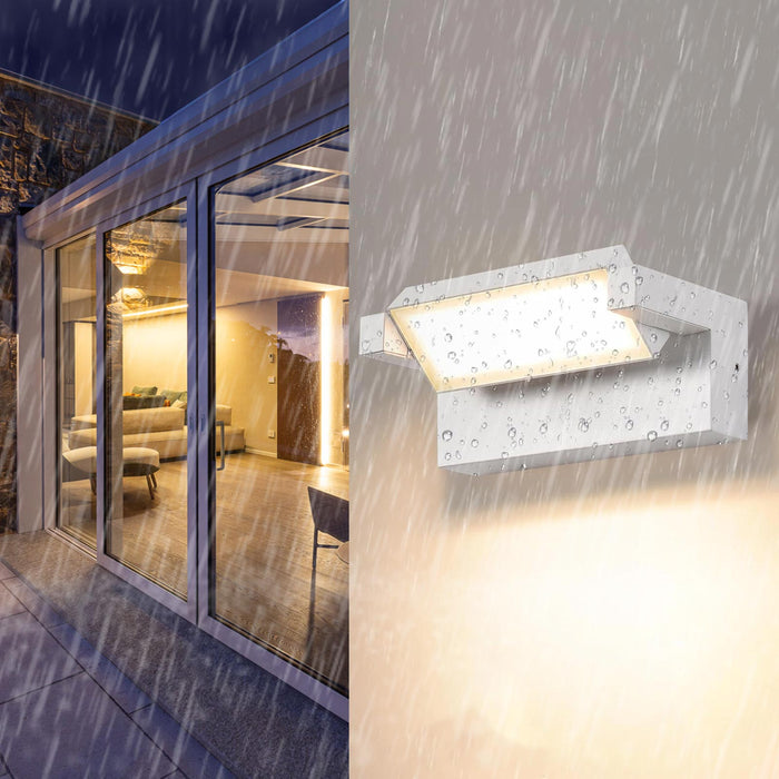 Applique da parete per esterno LED 21W IP65 interruttore CCT da 3000K a 6500K diffusore vetro orientabile luce giardino balcone ingresso 230V BIANCO