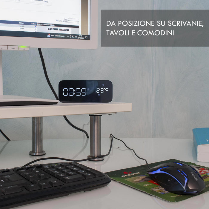 Orologio intelligente SMART WiFi sveglia da comodino temperatura meteo USB controllo vocale Alexa Google Smart Life con spina 230V