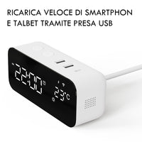 Orologio intelligente SMART WiFi sveglia da comodino temperatura meteo USB controllo vocale Alexa Google Smart Life con spina 230V