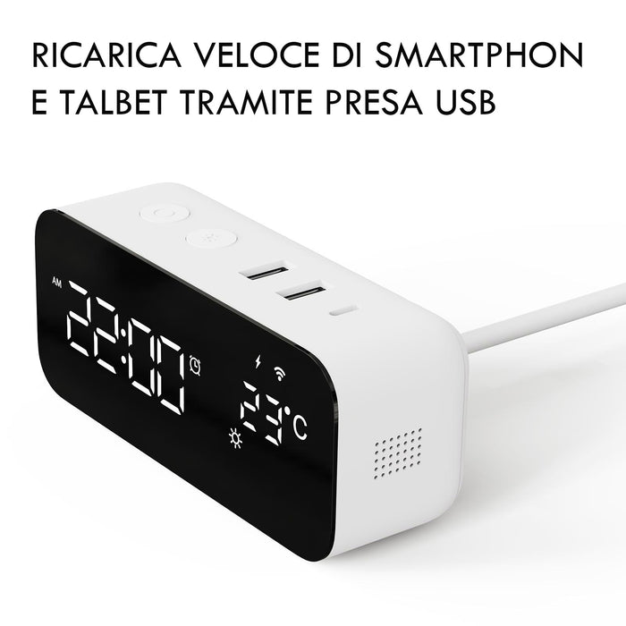 Orologio intelligente SMART WiFi sveglia da comodino temperatura meteo USB controllo vocale Alexa Google Smart Life con spina 230V
