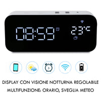 Orologio intelligente SMART WiFi sveglia da comodino temperatura meteo USB controllo vocale Alexa Google Smart Life con spina 230V