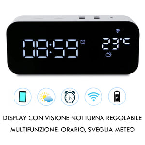 Orologio intelligente SMART WiFi sveglia da comodino temperatura meteo USB controllo vocale Alexa Google Smart Life con spina 230V