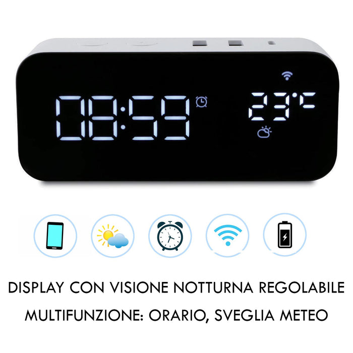 Orologio intelligente SMART WiFi sveglia da comodino temperatura meteo USB controllo vocale Alexa Google Smart Life con spina 230V