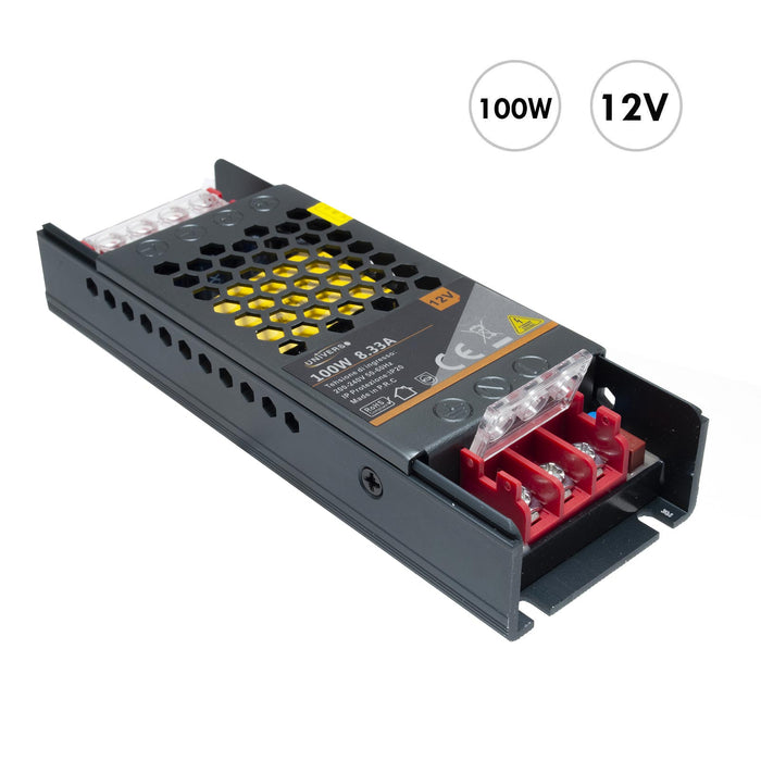 Alimentatore telecamere dvr strip LED 100W slim da 230V a 12V trasformatore 8.3A strisce