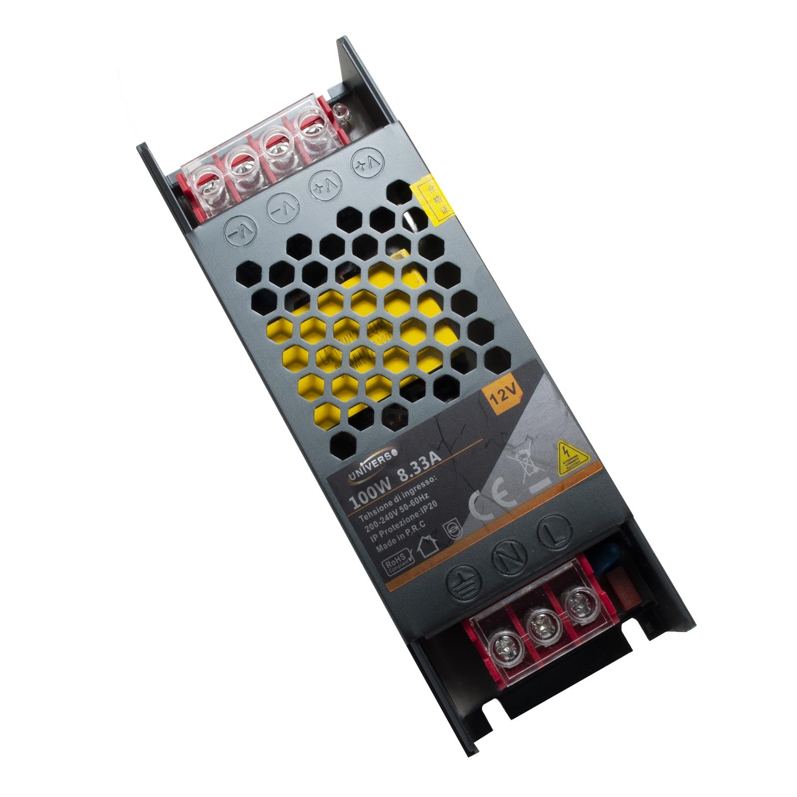 Alimentatore telecamere dvr strip LED 100W slim da 230V a 12V trasformatore 8.3A strisce