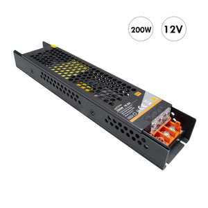 Alimentatore slim 200W trasformatore da 230V a 12V videosorveglianza LED 16.7A