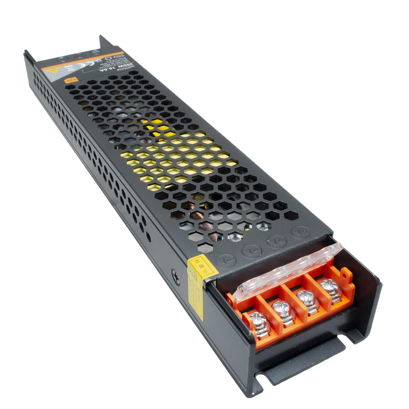 Alimentatore slim 200W trasformatore da 230V a 12V videosorveglianza LED 16.7A