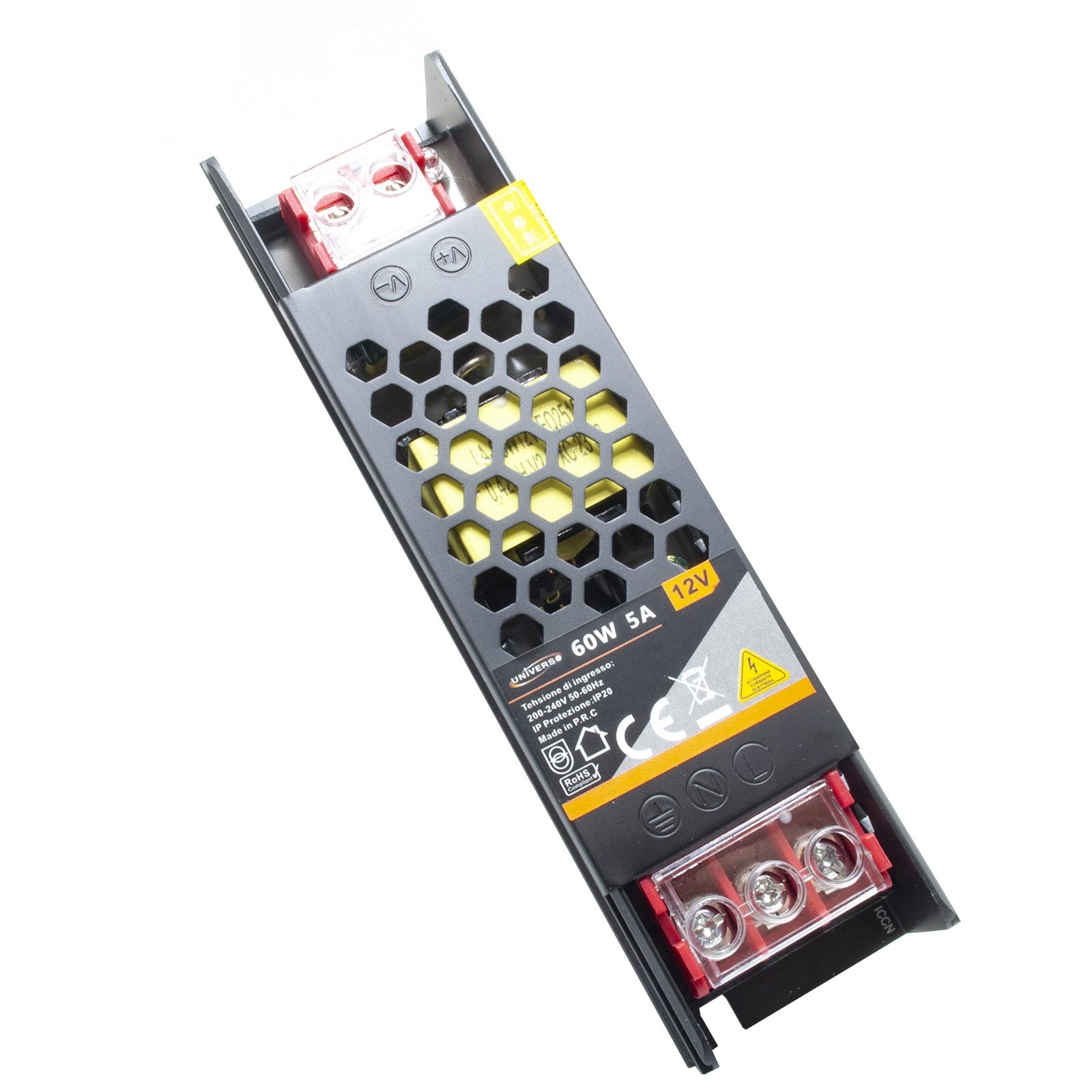 Alimentatore slim 60W trasformatore da 230V a 12V 5A strisce luci LED telecamere