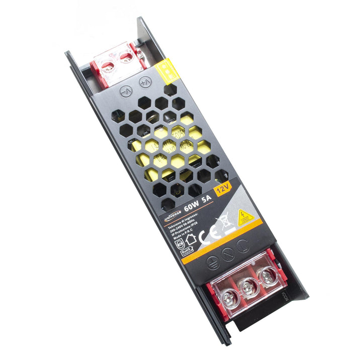 Alimentatore slim 60W trasformatore da 230V a 12V 5A strisce luci LED telecamere