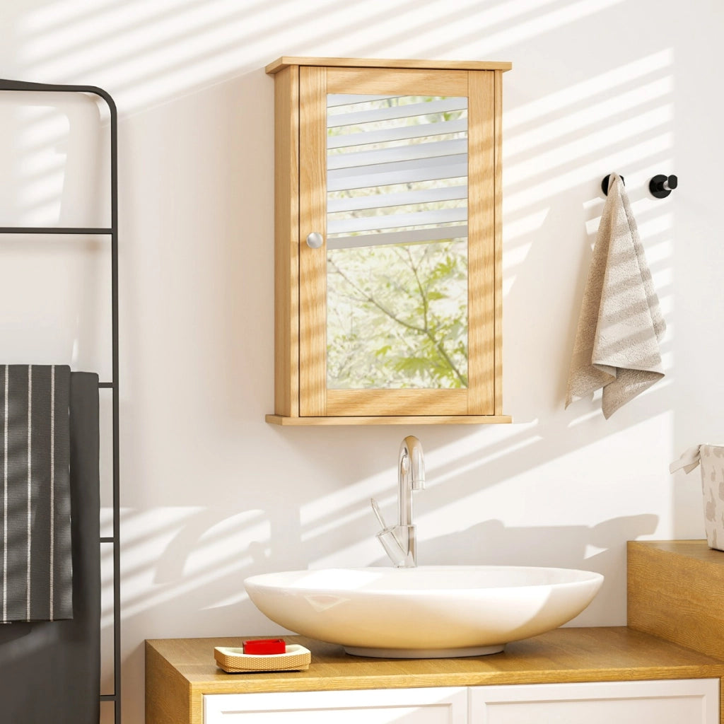 Armadio del bagno con specchio, Armadietto montato a muro con un¡¯anta Legno naturale-Armadi da parete