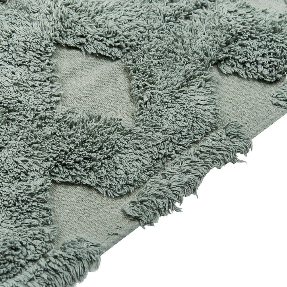 Tappeto cotone trapuntato verde con nappe 140 x 200 cm stile boho soggiorno