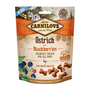 CARNILOVE Croccante di Struzzo Fresco con Mirtilli Neri - Snack per Cani - 200 g