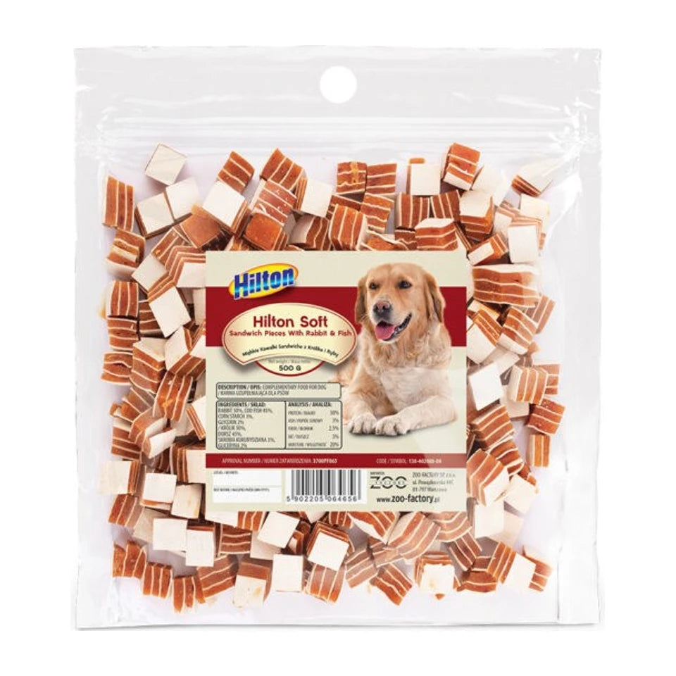 Pezzi di sandwich HILTON con coniglio e pesce - Snack per cani - 500 g