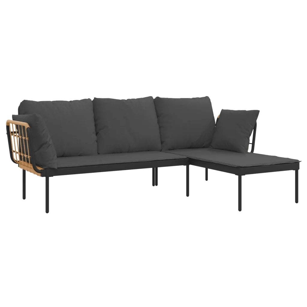 Set Salotto da Giardino 3pz | Set di Mobili da Esterno con Cuscini Grigio Scuro Polyrattan