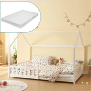 Letto Francese Hesel per Cameretta Forma di Casetta con Materasso 140 x 200 cm Bianco [en.casa]