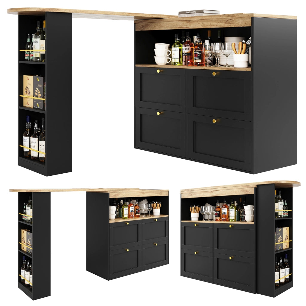 Scrivania Lineare con 4 Cassetti e Ripiani Aperti Girevoli a 360° per Studio e Soggiorno in MDF Nero 105 x 39 x 102 cm