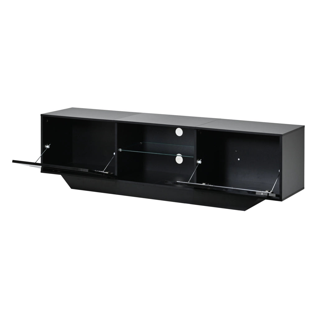 Mobile TV 160x35x44.5 cm con illuminazione RGB; piano lucido; truciolare; nero