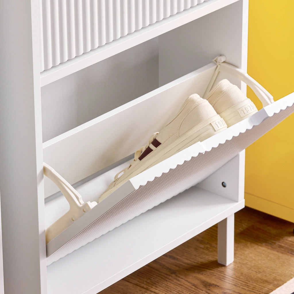 SoBuy Mobiletto portascarpe con 3 ribalte Mobile ingresso salvaspazio Regolabili Bianco 50x19x130cm FSR177-H-W