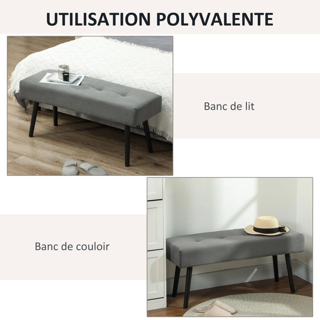 Panca per letto imbottita in velluto a coste con piedi in acciaio nero ¨C zephmum ¨C grigio 100x36x45 cm