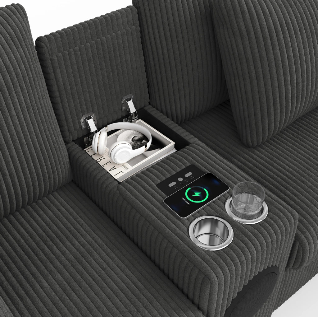 Divano modulare 4-6 posti in velluto a coste grigio 315;5 cm con Bluetooth; USB e console