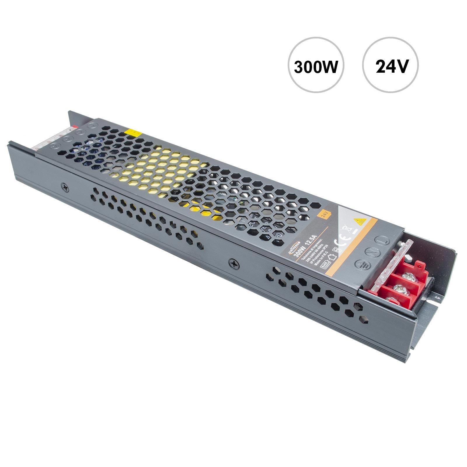 Alimentatore slim 300W trasformatore da 230V a 24V 12.5A telecamere strisce LED faretti