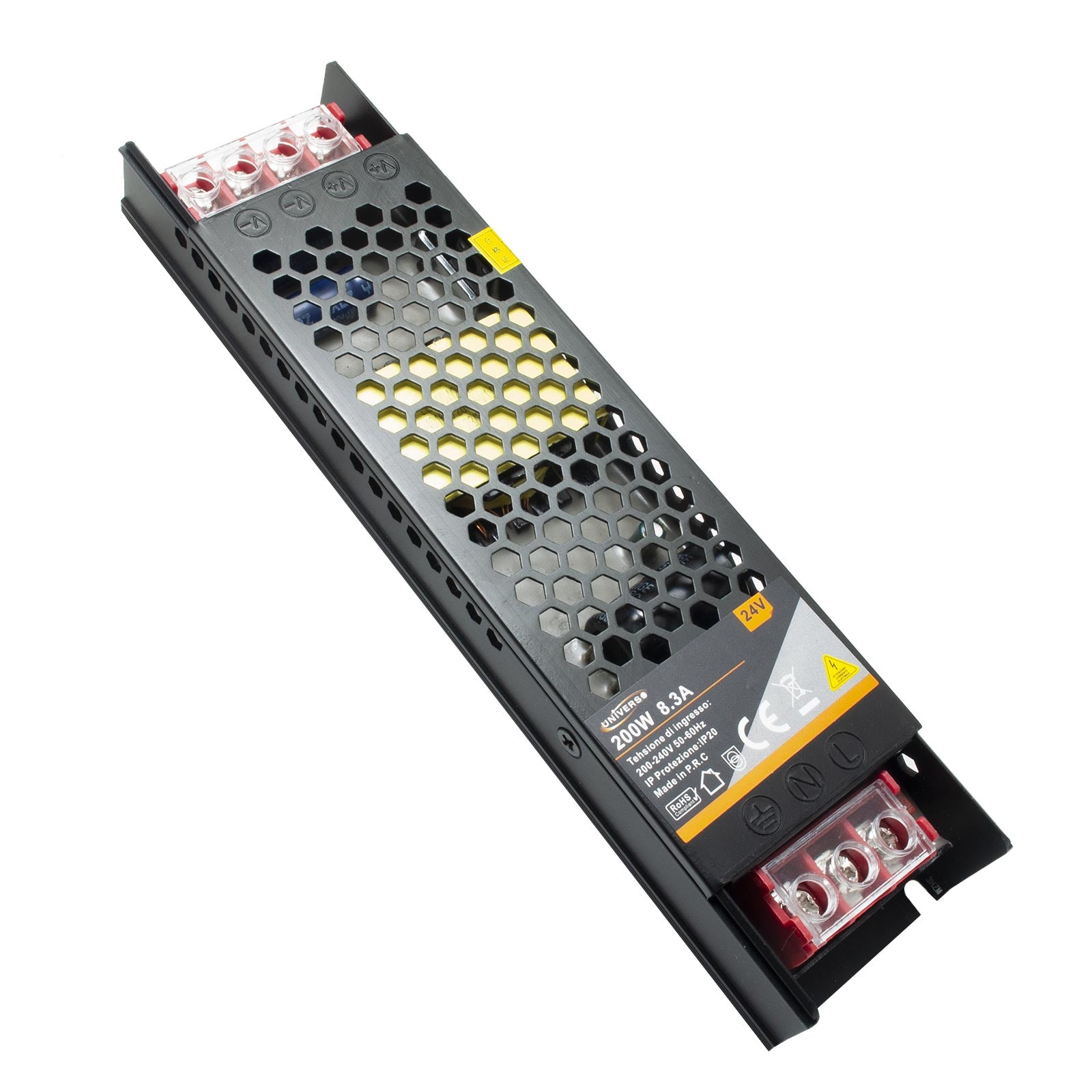 Alimentatore 200W trasformatore stabilizzato slim 24V 8.3A strisce luci LED 230V telecamere