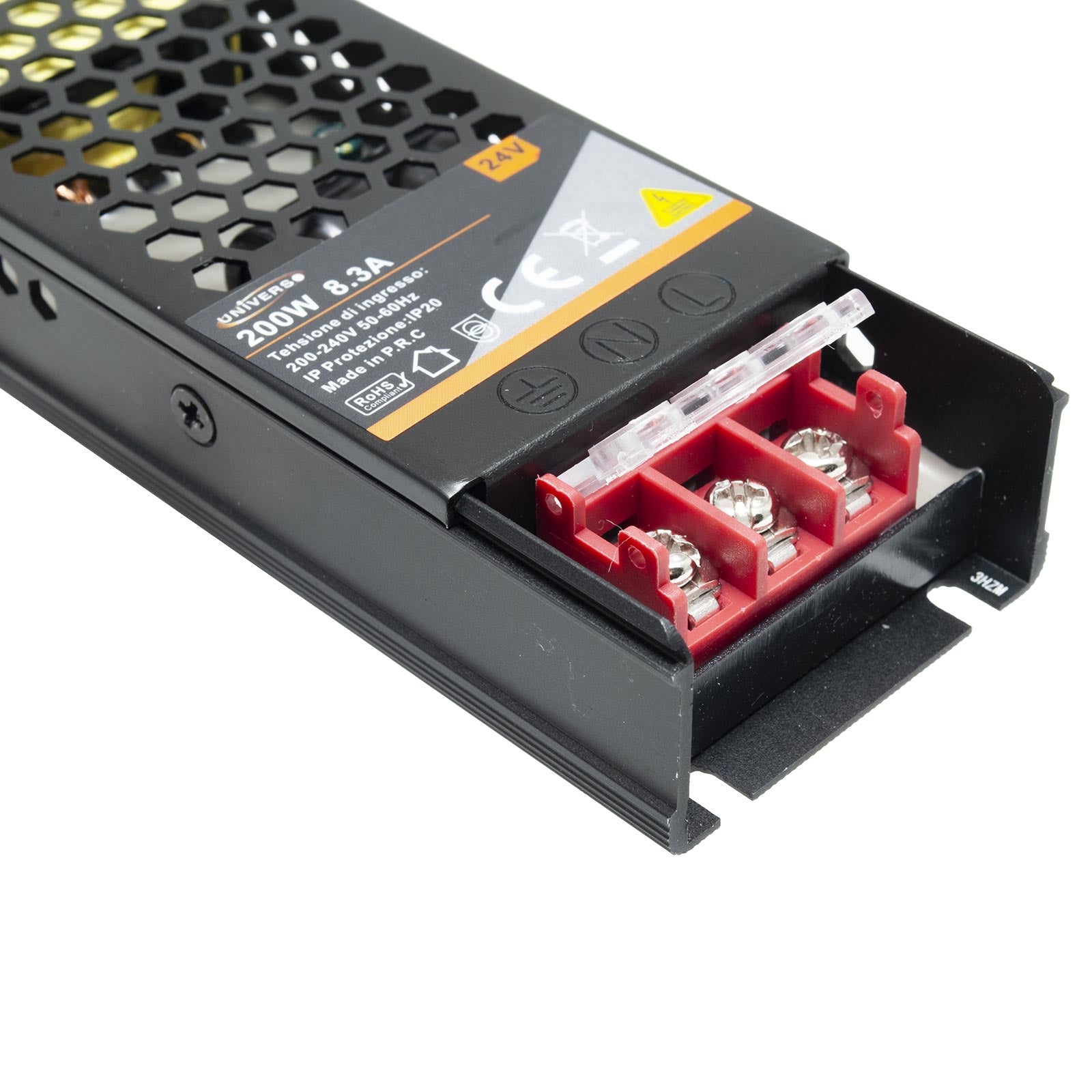 Alimentatore 200W trasformatore stabilizzato slim 24V 8.3A strisce luci LED 230V telecamere