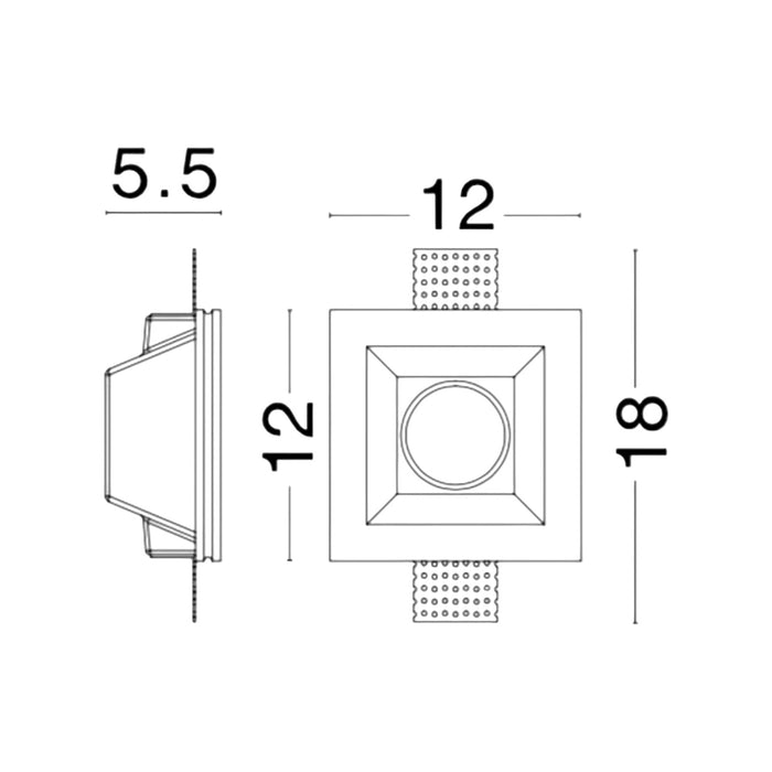 Porta faretto quadrato in gesso verniciabile incasso retrocesso soffitto effetto luce scomparsa 12x12cm