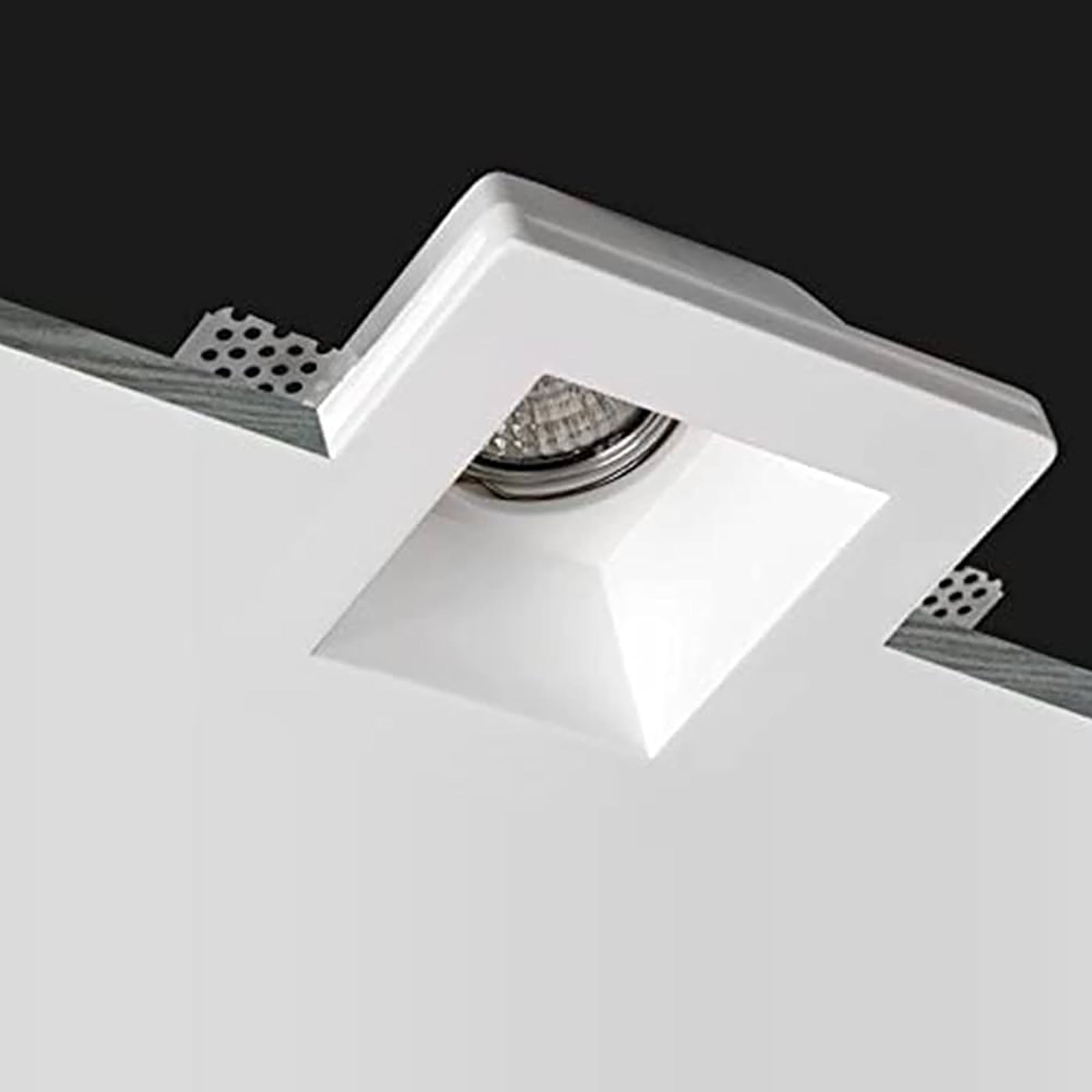 Porta faretto quadrato in gesso verniciabile incasso retrocesso soffitto effetto luce scomparsa 12x12cm