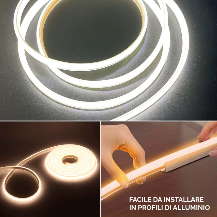Striscia led 24V 10 metri Dimmerabile strip Linear COB lama luce continua 280 LED/M 16200 lumen impermeabile IP68 piscina fontana NATURALE 4000K